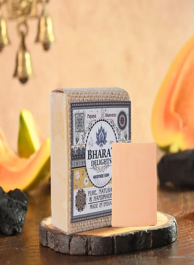 Bharat Delights صابون الأعشاب الأيورفيدي العضوي من البابايا والألوة فيرا لتفتيح البشرة | الترطيب | فوائد مكافحة الشيخوخة | 100% طبيعي | خالي من المواد الكيميائية | بار للعناية بالبشرة مصنوع يدويًا لجميع أنواع البشرة - عبوة من 2 - Image 3