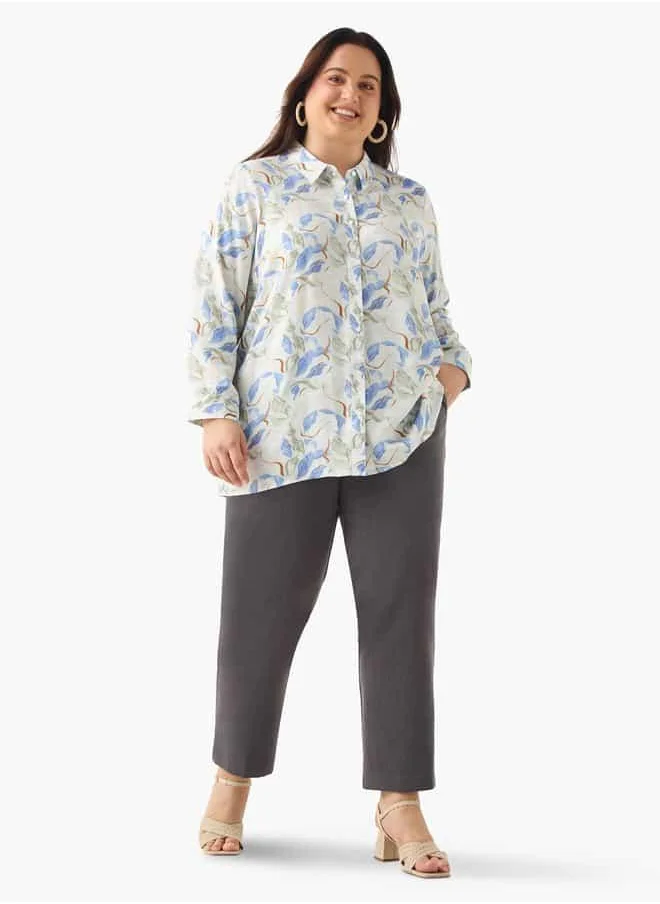  أولا بوبكن Plus Size Ulla Popken Printed Shirt with Collar and Long Sleeves