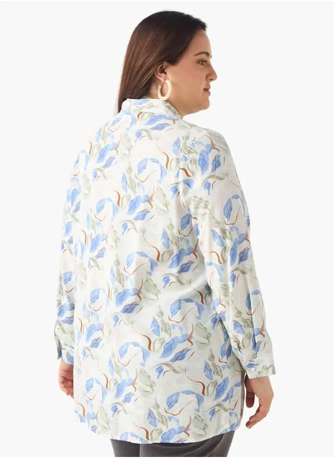  أولا بوبكن Plus Size Ulla Popken Printed Shirt with Collar and Long Sleeves