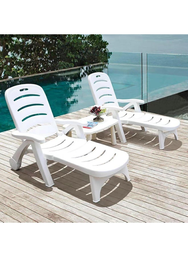 Generic Sunlounger set, White Plastic Sun Lounger and Table for Beach, Yard, Patio, Pool, Deck Foldable Outdoor Lounge Chair with Adjustable Backrest, Portable Sun Tanning Chair (2 Chair + 1 Table, White)  - Image 3