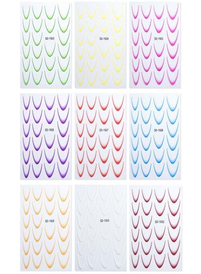 WEILUSI 9 Colors French Manicure Nail Art Stickers, 3D Gradient French Tip Stickers Self-Adhesive Nail Decals for DIY Nail Art Decoration 9 Sheets - Image 5