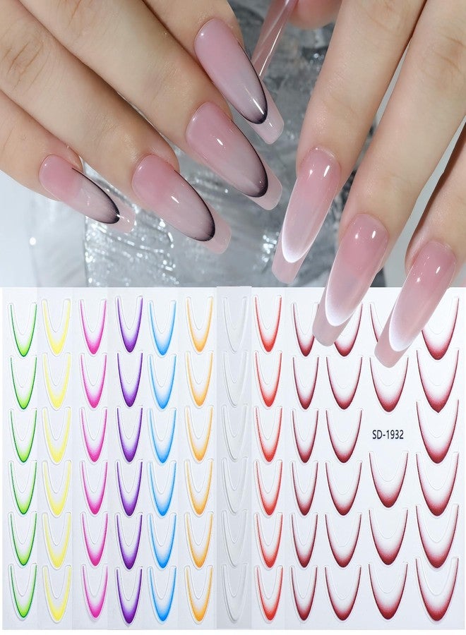 WEILUSI 9 Colors French Manicure Nail Art Stickers, 3D Gradient French Tip Stickers Self-Adhesive Nail Decals for DIY Nail Art Decoration 9 Sheets - Image 1