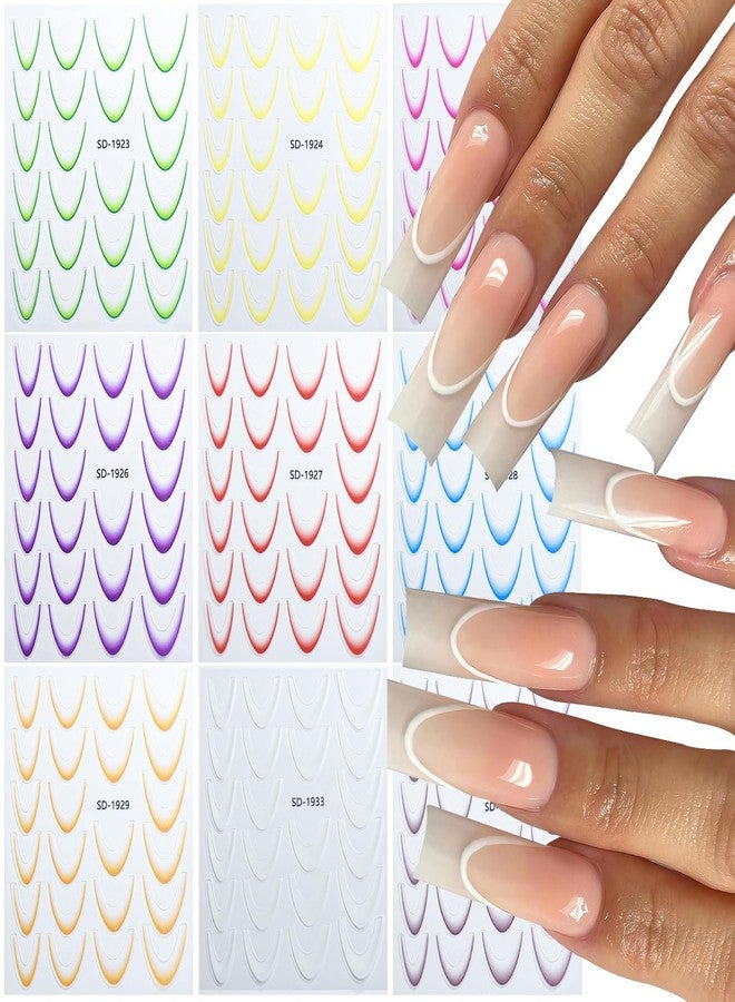 WEILUSI 9 Colors French Manicure Nail Art Stickers, 3D Gradient French Tip Stickers Self-Adhesive Nail Decals for DIY Nail Art Decoration 9 Sheets - Image 2