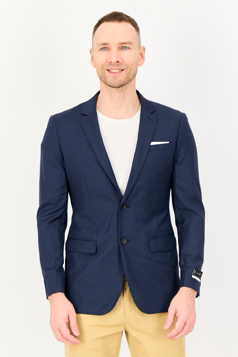 SELECTED Men Slim Fit Solid Semi Formal Blazer, Dark Navy - Image 1