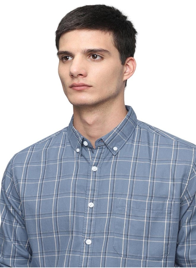 Dennis Lingo Men's Blue 100% Cotton Checkered Slim FiT-Shirt  - Image 1