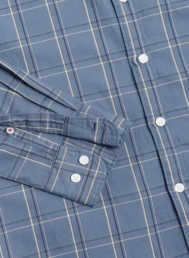 Dennis Lingo Men's Blue 100% Cotton Checkered Slim FiT-Shirt