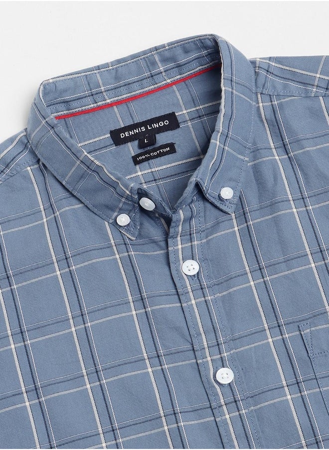 Dennis Lingo Men's Blue 100% Cotton Checkered Slim FiT-Shirt  - Image 2