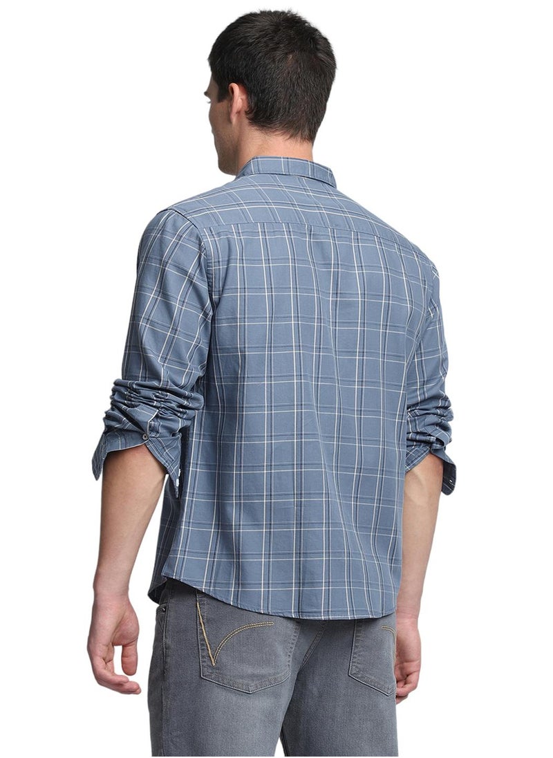 Dennis Lingo Men's Blue 100% Cotton Checkered Slim FiT-Shirt  - Image 5