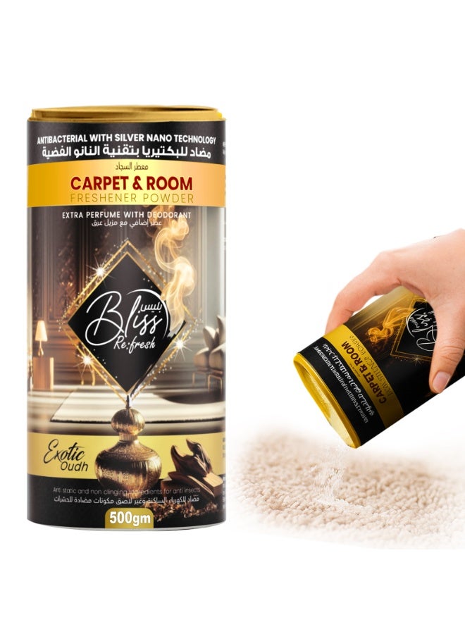 BLISS Fresh Carpet Cleaning Powder & Room Freshener 500g | Exotic Oudh Scent | Antibacterial Silver Nano Technology - Image 1
