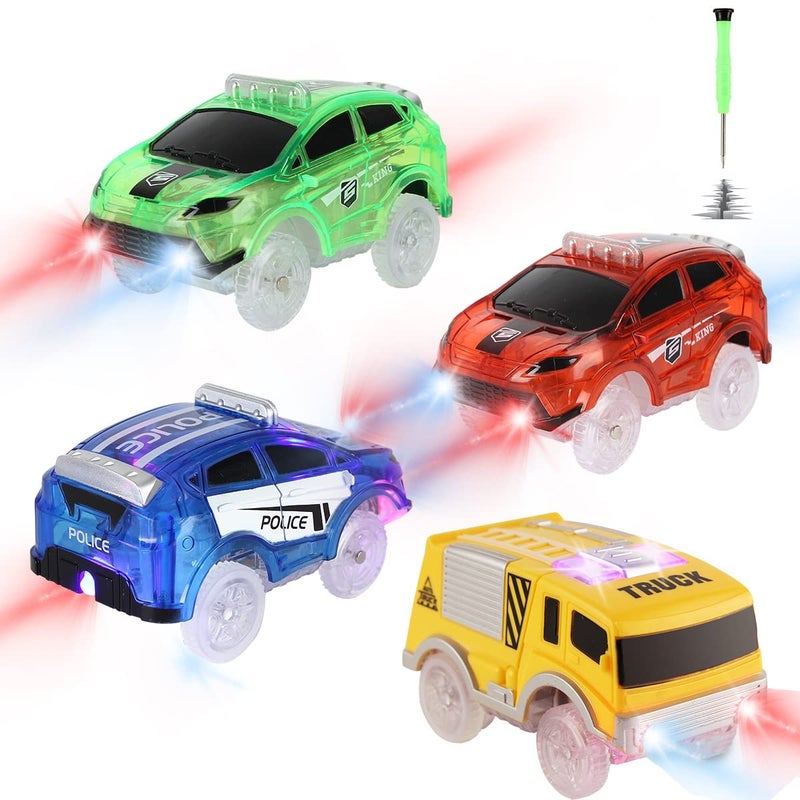 Save Unicorn Tracks Cars Only Replacement Flex Track Race cars for Magic Tracks Glow in the Dark LED Lights Up Battery Operated Snap N Glow Trax cars Accessories Compatible with Most Car Tracks for Kids 4pack - Image 3