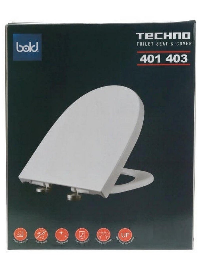بولد مقعد وغطاء مرحاض تكنو وايت، إغلاق ناعم، مضاد للبكتيريا، 36 × 46 سم - Image 1