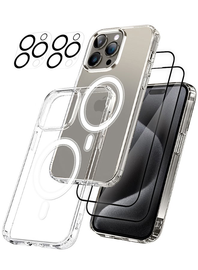 CATANES 5 Packs For iPhone 15 Pro Max Case and 2 Screen Protectors and 2 Camera Lens Protectors Transparent Case MagSafe Compatible with Built-in Materials Ultra Durable with Grade Drop Protection - Image 1
