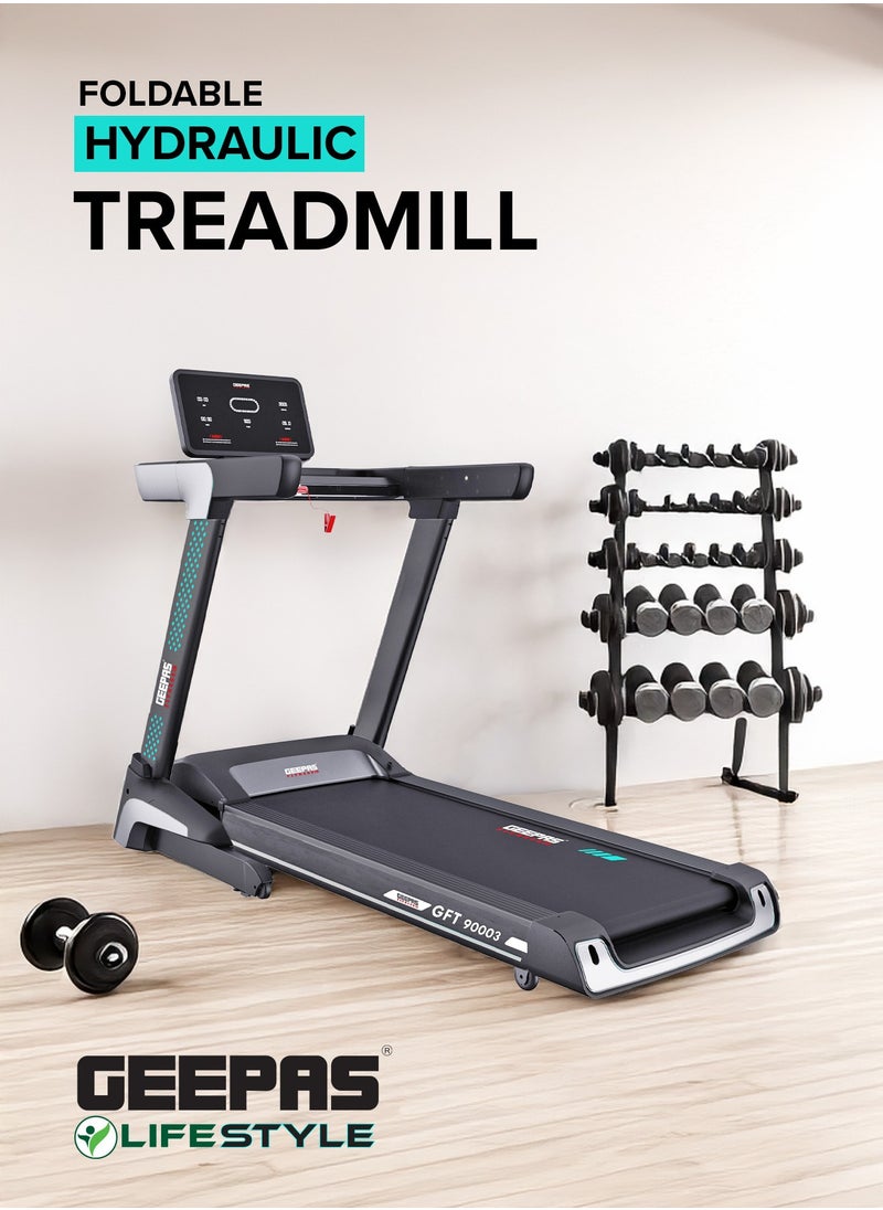 GEEPAS Foldable Hydraulic Treadmill with 12 Modes| 15 Levels Auto Incline, App Sync Function, Easily Connects to Zwift, Kinomap, SpaxApp| Bluetooth Speaker, LED Display, Safe, Spacious and Easy| Perfect for Home Workouts, Gym Training, Weight Loss| GFT90003  - Image 1