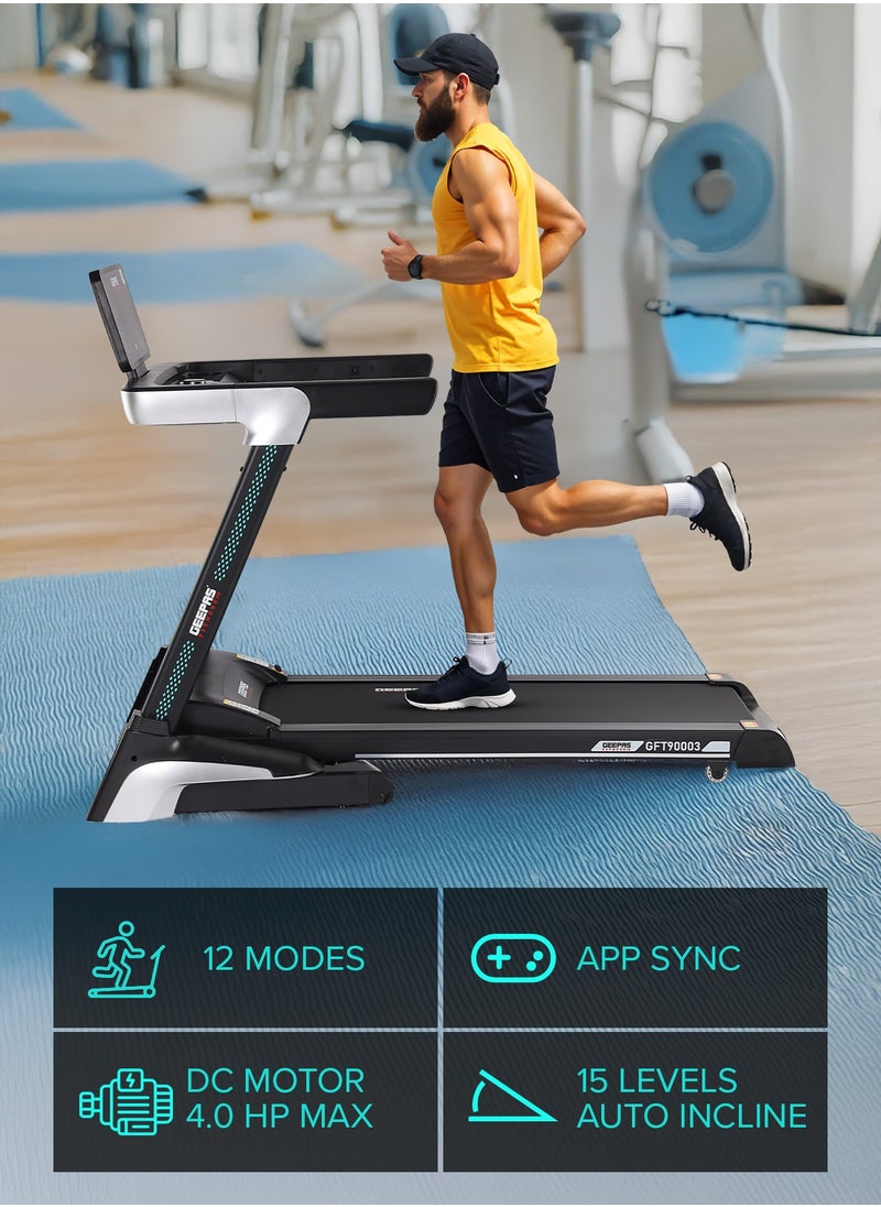 GEEPAS Foldable Hydraulic Treadmill with 12 Modes| 15 Levels Auto Incline, App Sync Function, Easily Connects to Zwift, Kinomap, SpaxApp| Bluetooth Speaker, LED Display, Safe, Spacious and Easy| Perfect for Home Workouts, Gym Training, Weight Loss| GFT90003  - Image 3