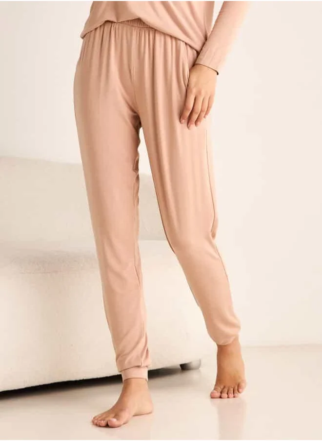 Aadaraya Aadaraya Drop Shoulder Long Sleeve T-shirt and Elasticated Joggers Set
