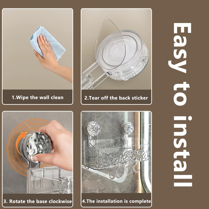 Aywstc Shower Caddy Suction Cup  Wall Mounted Rack Organizer Removable Bathroom Shelf  No Drilling Larger Storage Rack Upgraded  Bathroom Suction Caddy - Image 4
