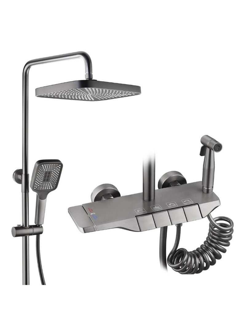 Luxury Matte Black Shower System with Rainfall Head, Handheld Spray, Bidet Gun & Thermostatic Mixer – Wall Mounted 4-in-1 Bathroom Set for Modern UAE Homes & Hotels - Image 1