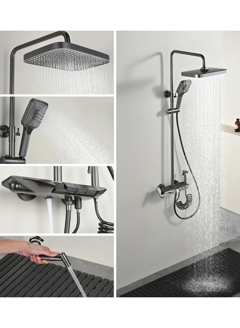 Luxury Matte Black Shower System with Rainfall Head, Handheld Spray, Bidet Gun & Thermostatic Mixer – Wall Mounted 4-in-1 Bathroom Set for Modern UAE Homes & Hotels - Image 2
