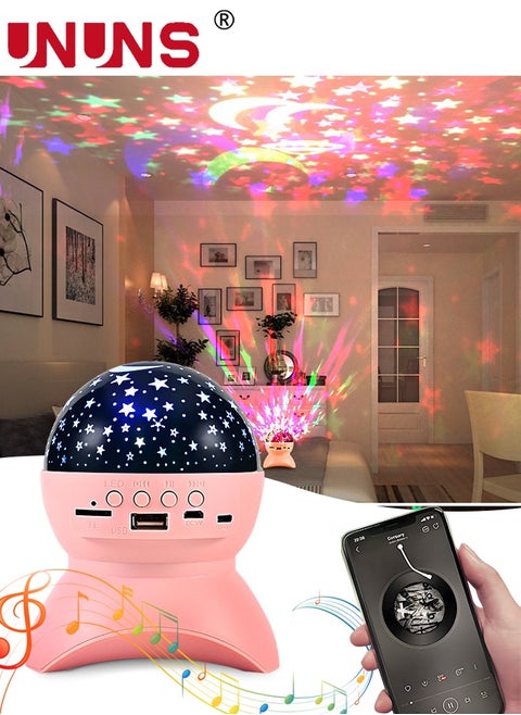 Starry Sky Night Light Projector,Star Projector,Kids Bedroom Night Light,Galaxy Light Projector With Bluetooth Speaker,360° Rotation, USB Rechargeable Table Projection Lamp,Romantic Gifts,Pink