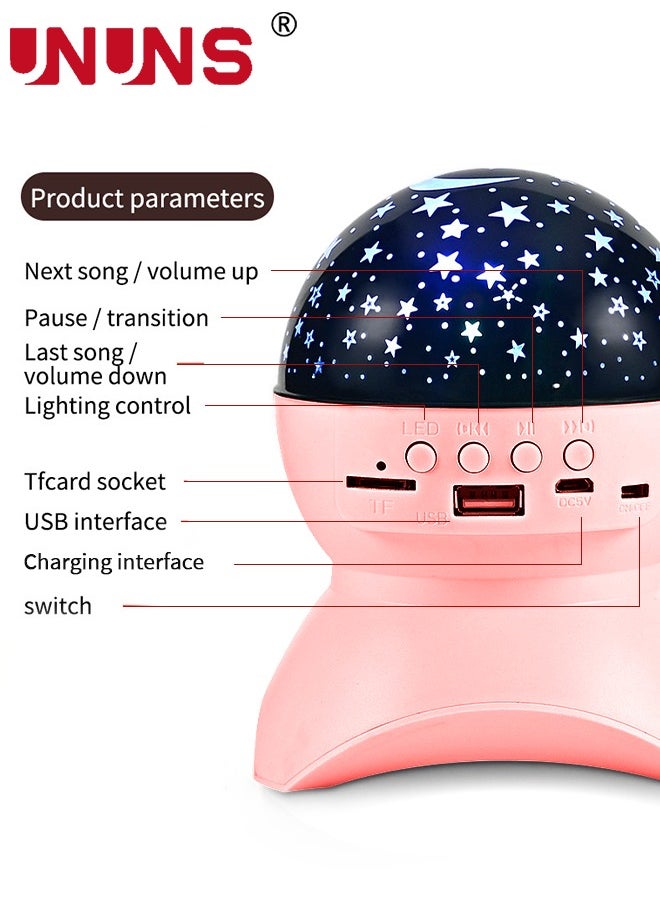 Starry Sky Night Light Projector,Star Projector,Kids Bedroom Night Light,Galaxy Light Projector With Bluetooth Speaker,360° Rotation, USB Rechargeable Table Projection Lamp,Romantic Gifts,Pink