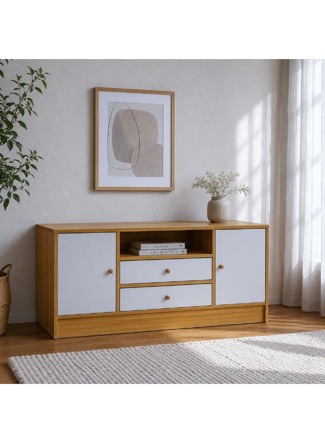 DANUBE HOME Solana TV Cabinet For Up To 50 Inches TV Entertainment Modern Design Wall Unit Furniture Wooden TV Stand For Living Room Bedroom TV Rack L 120 x W 40 x H 54 cm Light Oak/White - Image 2
