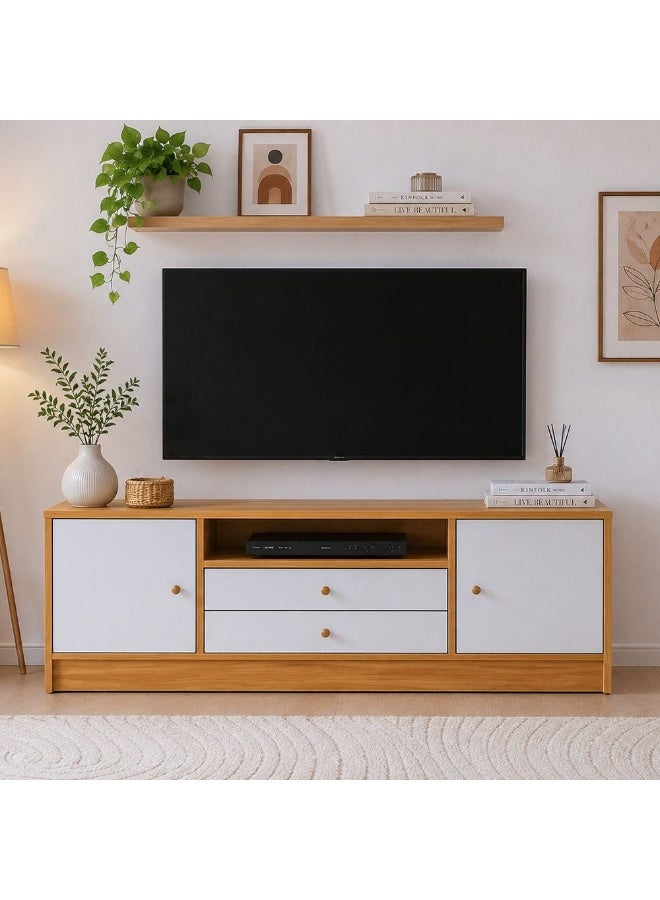 DANUBE HOME Solana TV Cabinet For Up To 50 Inches TV Entertainment Modern Design Wall Unit Furniture Wooden TV Stand For Living Room Bedroom TV Rack L 120 x W 40 x H 54 cm Light Oak/White - Image 1