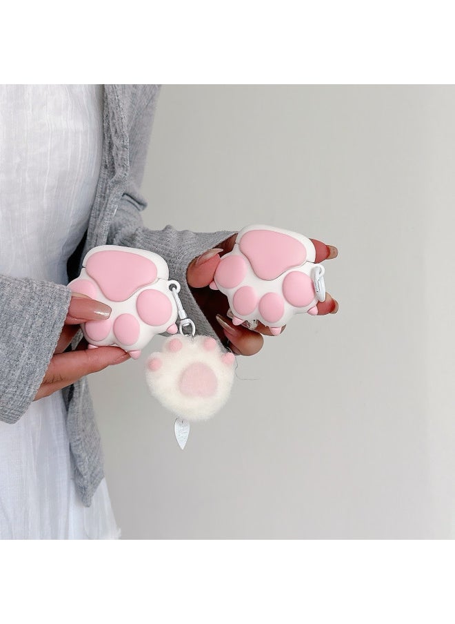 Generic - Cute Red And White Cat Scratch AirPods Pro For Apple Bluetooth Earphone Case 2/3 Generation Cartoon Silicone Protective Case-Color:Red And White Cat Claw + Cat Claw Pendant-Applicable Models:Universal For Airpods 1/2 Generation - Image 1