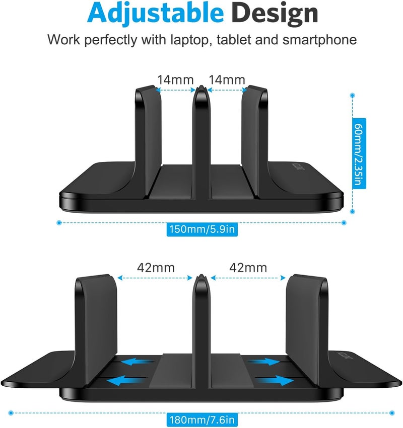 Omoton Vertical Laptop Stand [Updated Double Version], Desktop Aluminum Mac Book Stand with Adjustable Dock Size, Fits All Mac Book, Surface, Chrome Book and Gaming Laptops (Up to 17.3 inch) (Black) - Image 4