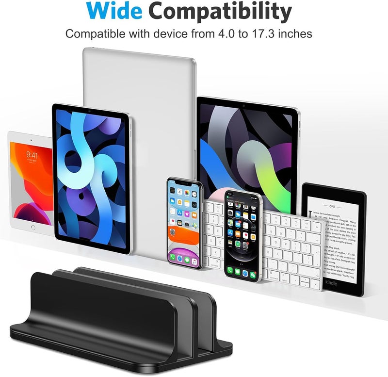 Omoton Vertical Laptop Stand [Updated Double Version], Desktop Aluminum Mac Book Stand with Adjustable Dock Size, Fits All Mac Book, Surface, Chrome Book and Gaming Laptops (Up to 17.3 inch) (Black) - Image 3