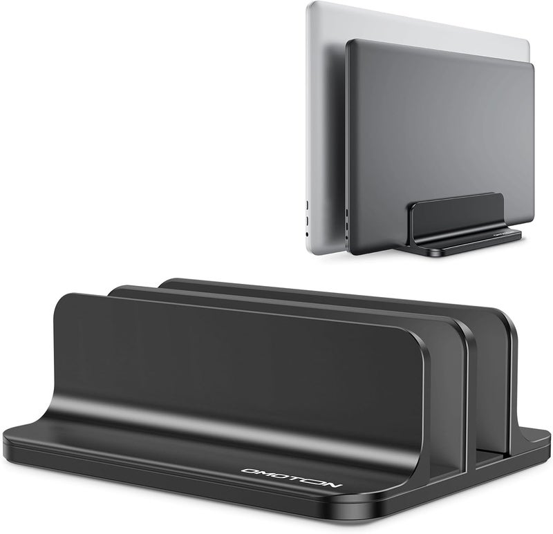 Omoton Vertical Laptop Stand [Updated Double Version], Desktop Aluminum Mac Book Stand with Adjustable Dock Size, Fits All Mac Book, Surface, Chrome Book and Gaming Laptops (Up to 17.3 inch) (Black) - Image 1