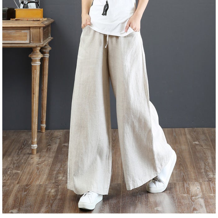 Japanese Export Linen Blend Wide Leg Pants for Women Black  - Image 2