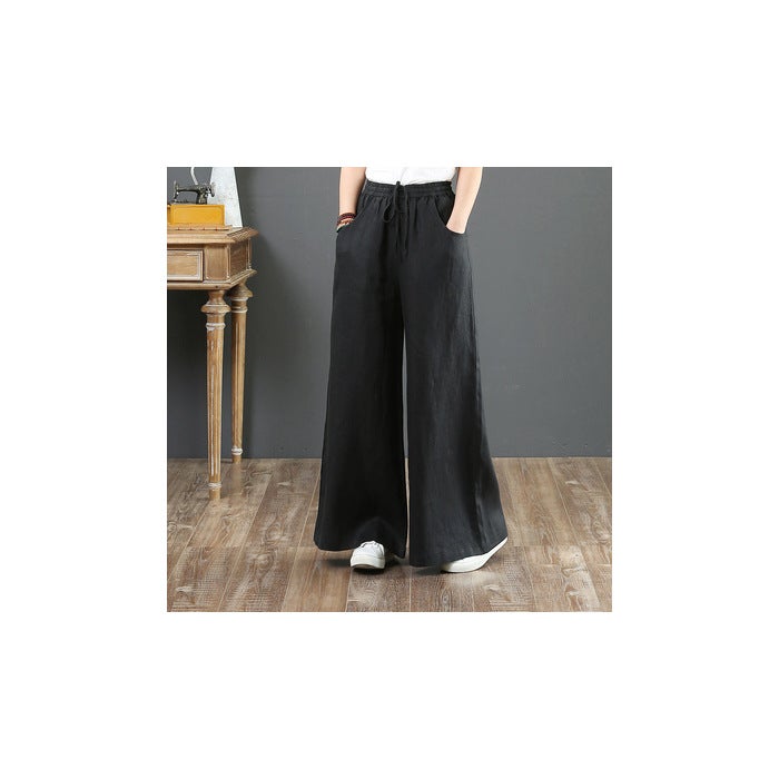 Japanese Export Linen Blend Wide Leg Pants for Women Black  - Image 1