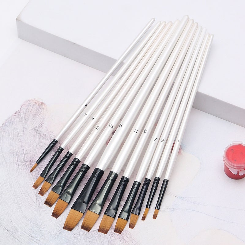 full set of nylon hair brush watercolor pen paint acrylic brush 12 PCs suit art supplies brush wholesale - Image 1