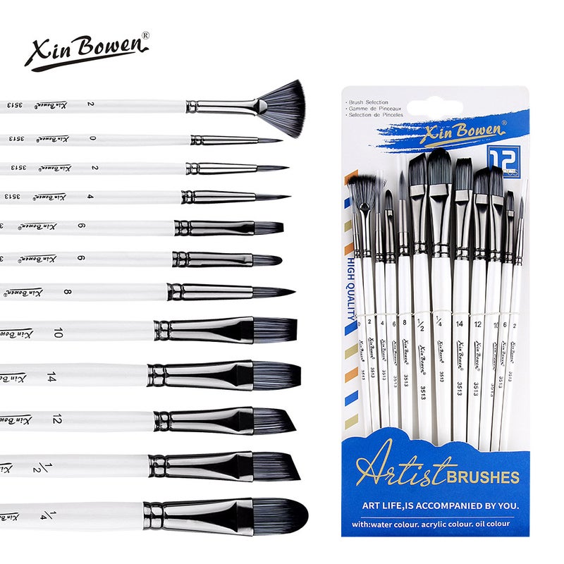full set of nylon hair brush watercolor pen paint acrylic brush 12 PCs suit art supplies brush wholesale - Image 2