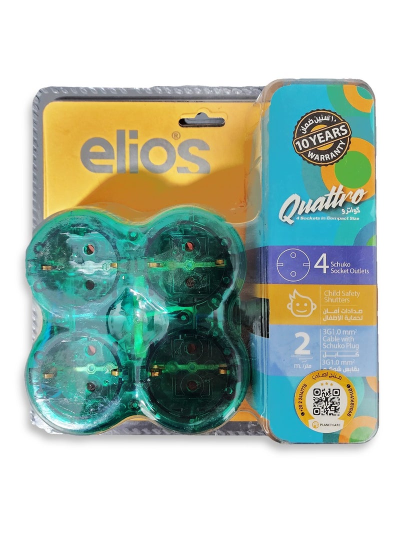 Elios - Electric Power Outlets Quattro power strip with 4 outlets - Green - Image 1