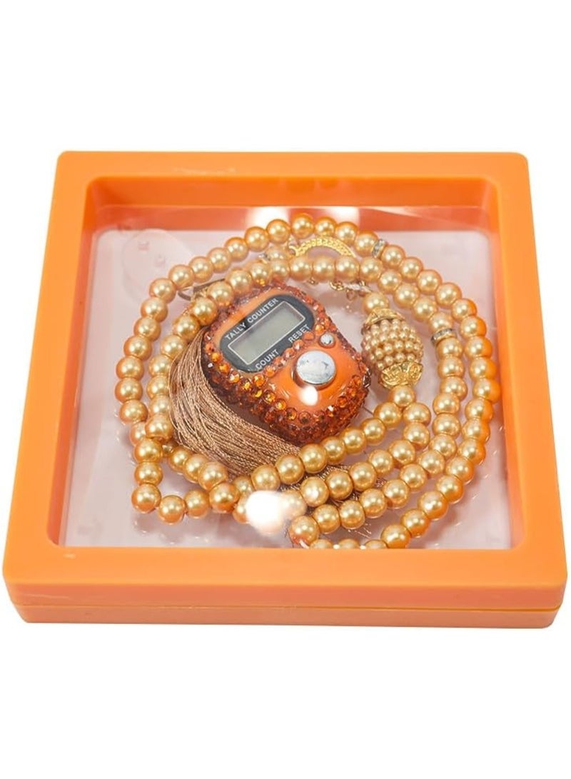 Huitich Digital Elegance 99 Glass Bead Tasbeeh Gift Set with Digital Counter Orange  - Image 1