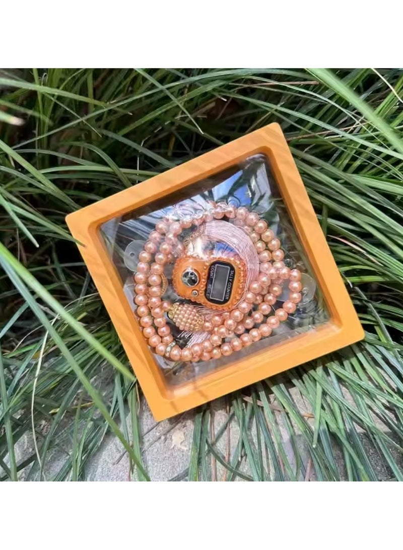 Huitich Digital Elegance 99 Glass Bead Tasbeeh Gift Set with Digital Counter Orange  - Image 2