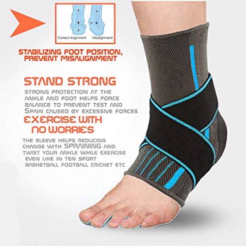 serveuttam Ankle Support Brace Adjustable Sleeves - Running Compression Foot Brace for Men Women | Ankle Binder Pain Relief for Sprained Ankle (Blue) - Image 1