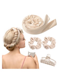 KHAJUL 4PCS Heatless Hair Curler, Natural Wave Heatless Curling Rod Headband, Upgraded Soft No Heat Hair Curlers to Sleep In, Overnight Heatless Curls for Women (Beige)  - Image 1
