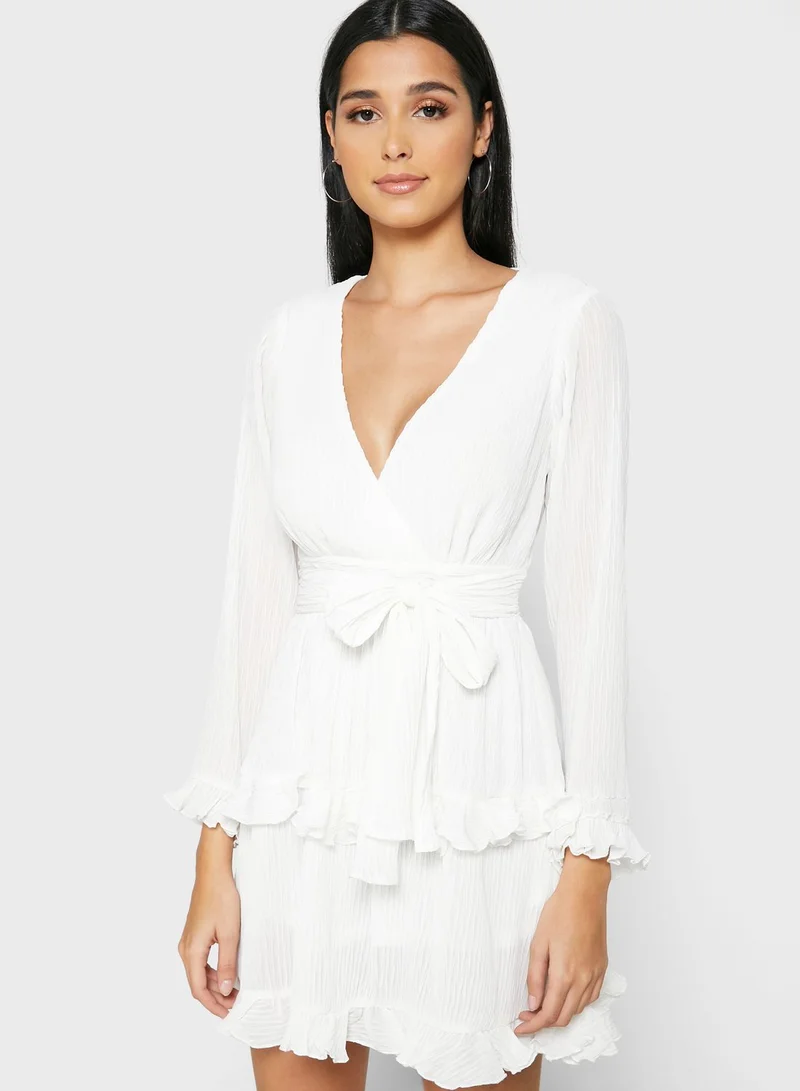 Ginger Wrap Front Tiered Mini Dress