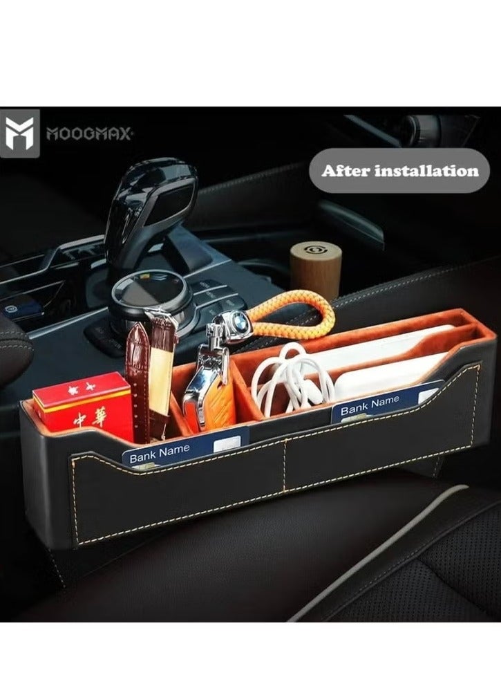 MOOG MAX Premium PU Leather Car Seat Gap Filler & Organizer – Multifunctional Storage Box with Cable Hole for Phones, Sunglasses, Keys, Wallets & Cards - Image 3