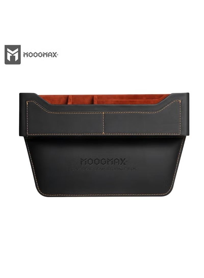 MOOG MAX Premium PU Leather Car Seat Gap Filler & Organizer – Multifunctional Storage Box with Cable Hole for Phones, Sunglasses, Keys, Wallets & Cards - Image 1