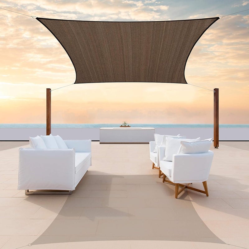 ColourTree 8' x 16' Brown Sun Shade Sail Rectangle Canopy Fabric Cloth Screen, Water Permeable & UV Block UPF50, Heavy Duty, Carport Patio Outdoor - (We Customize Size) - Image 1