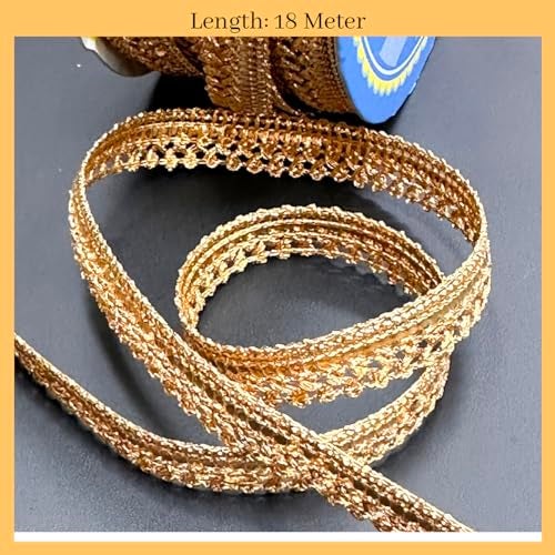 EmbroideryMaterial Zari Lace with Shining Sequence Sitara for Saree Border, Blouse, Dupatta Border, Lehenga, Kurti etc (18 Meters, Gold, 10MM Wide) - Image 4