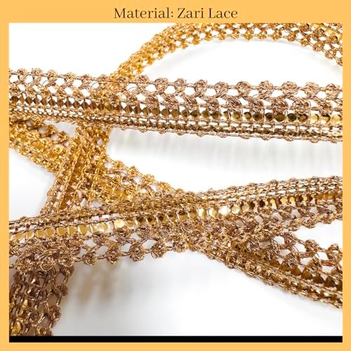 EmbroideryMaterial Zari Lace with Shining Sequence Sitara for Saree Border, Blouse, Dupatta Border, Lehenga, Kurti etc (18 Meters, Gold, 10MM Wide) - Image 5