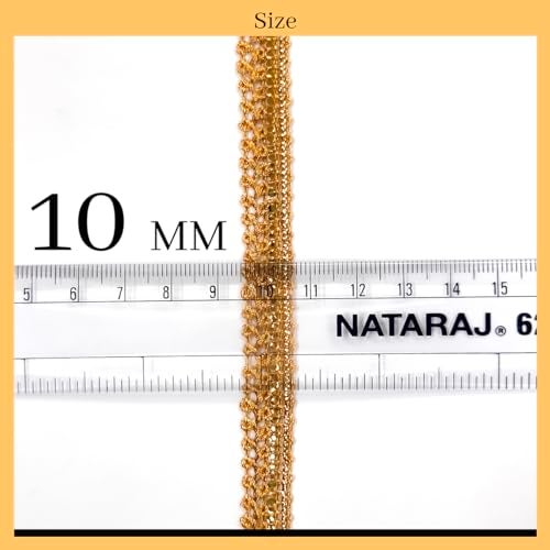 EmbroideryMaterial Zari Lace with Shining Sequence Sitara for Saree Border, Blouse, Dupatta Border, Lehenga, Kurti etc (18 Meters, Gold, 10MM Wide) - Image 2