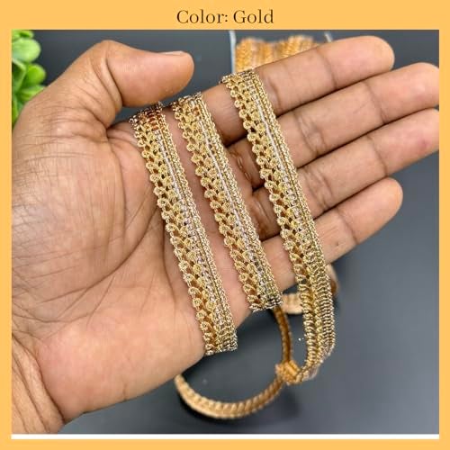 EmbroideryMaterial Zari Lace with Shining Sequence Sitara for Saree Border, Blouse, Dupatta Border, Lehenga, Kurti etc (18 Meters, Gold, 10MM Wide) - Image 3