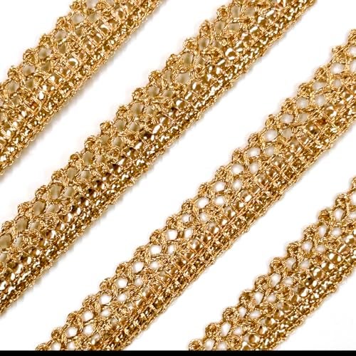 EmbroideryMaterial Zari Lace with Shining Sequence Sitara for Saree Border, Blouse, Dupatta Border, Lehenga, Kurti etc (18 Meters, Gold, 10MM Wide) - Image 1