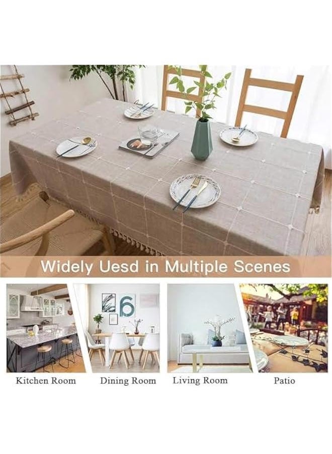 Tablecloths, Embroidered Checkered Table Cloth Cotton Linen Wrinkle Free Anti-Fading Table Cover Decoration for Kitchen Dinning Party , 55 x 102 Inch (Checkered Brown) - pzsku/Z390C8AABF9E77D0A1AFDZ/45/_/1728655460/79c6bf23-2e90-487c-98fc-f4362fb43628