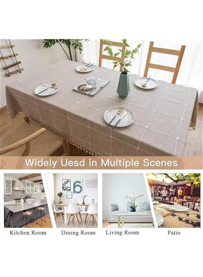 HOOKOR Tablecloths, Embroidered Checkered Table Cloth Cotton Linen Wrinkle Free Anti-Fading Table Cover Decoration for Kitchen Dinning Party , 55 x 102 Inch (Checkered Brown) - Image 4